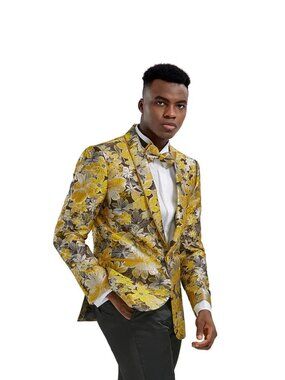 Tazzio | Bespoke Europa Gold Floral Prom/Wedding Tux Jacket, Slim Fit Size XL